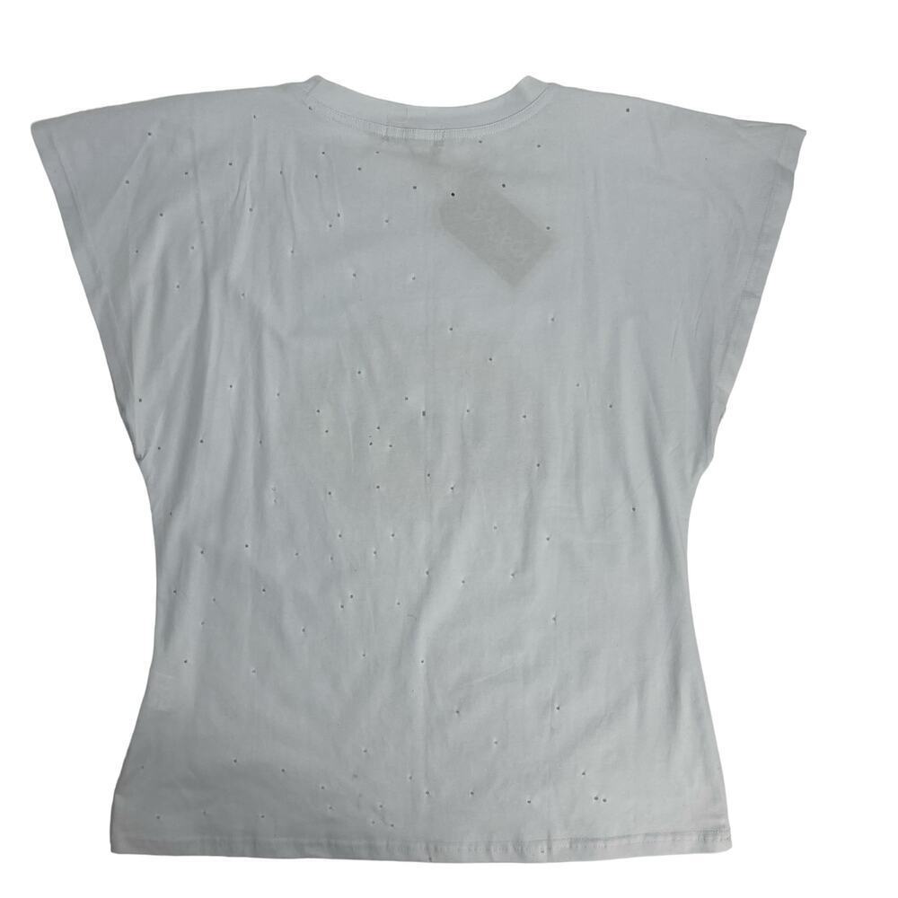 Balboa Women’s White Sequins Heart Lip Holes All Over Short Sleeve Tee T-shirt - Picture 9 of 11